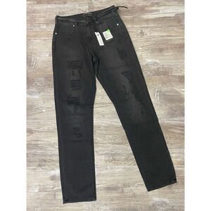 Maison Scotch Mademoiselle Tapered Leg Distressed Black Jeans Belt Women’s Sz 24